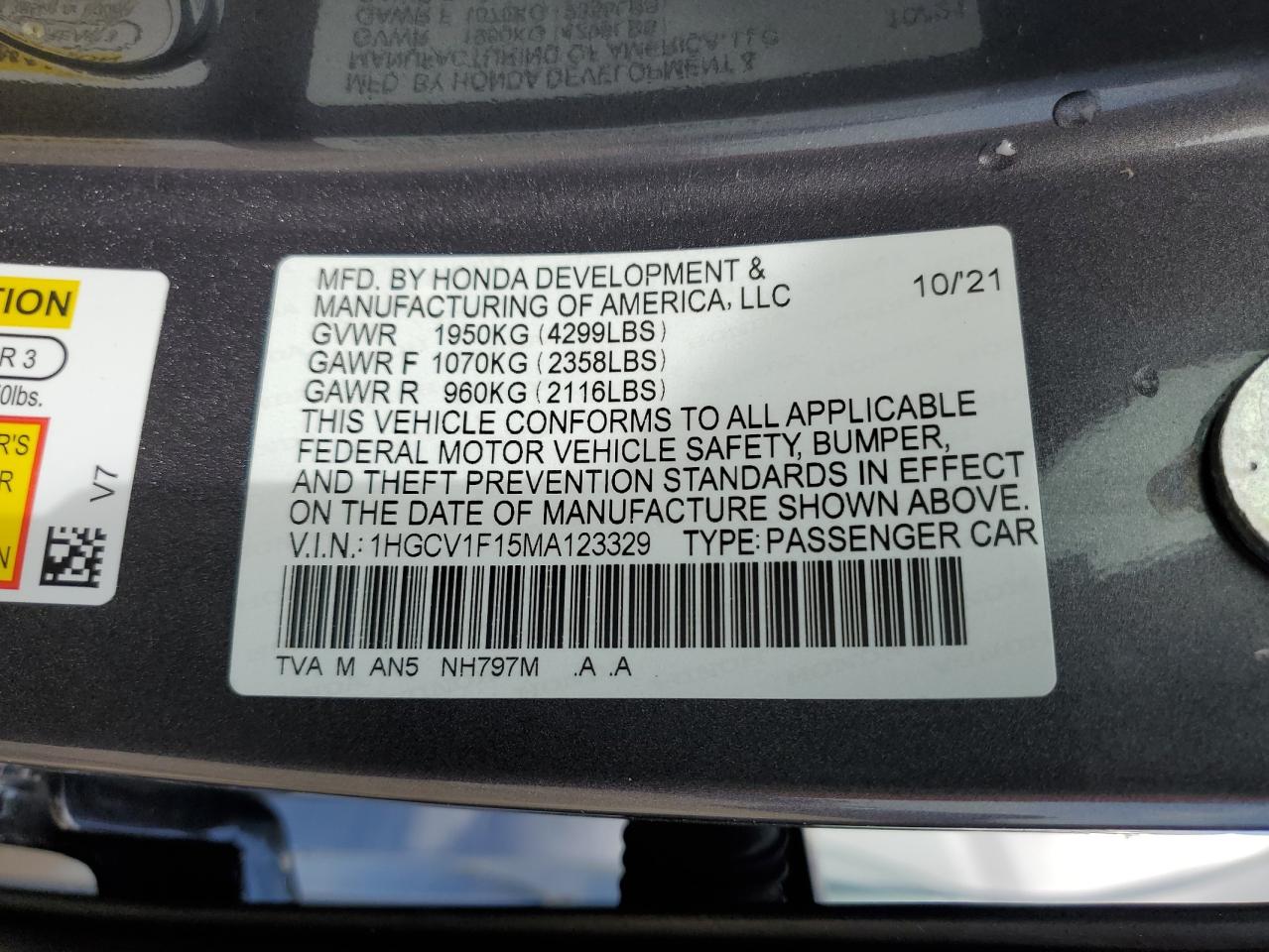 1HGCV1F15MA123329 2021 Honda Accord Lx