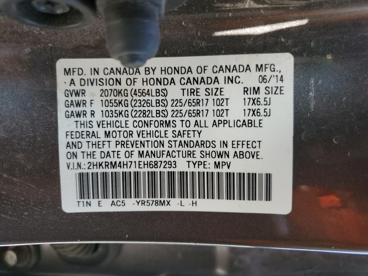 2HKRM4H71EH687293 2014 Honda Cr-V Exl