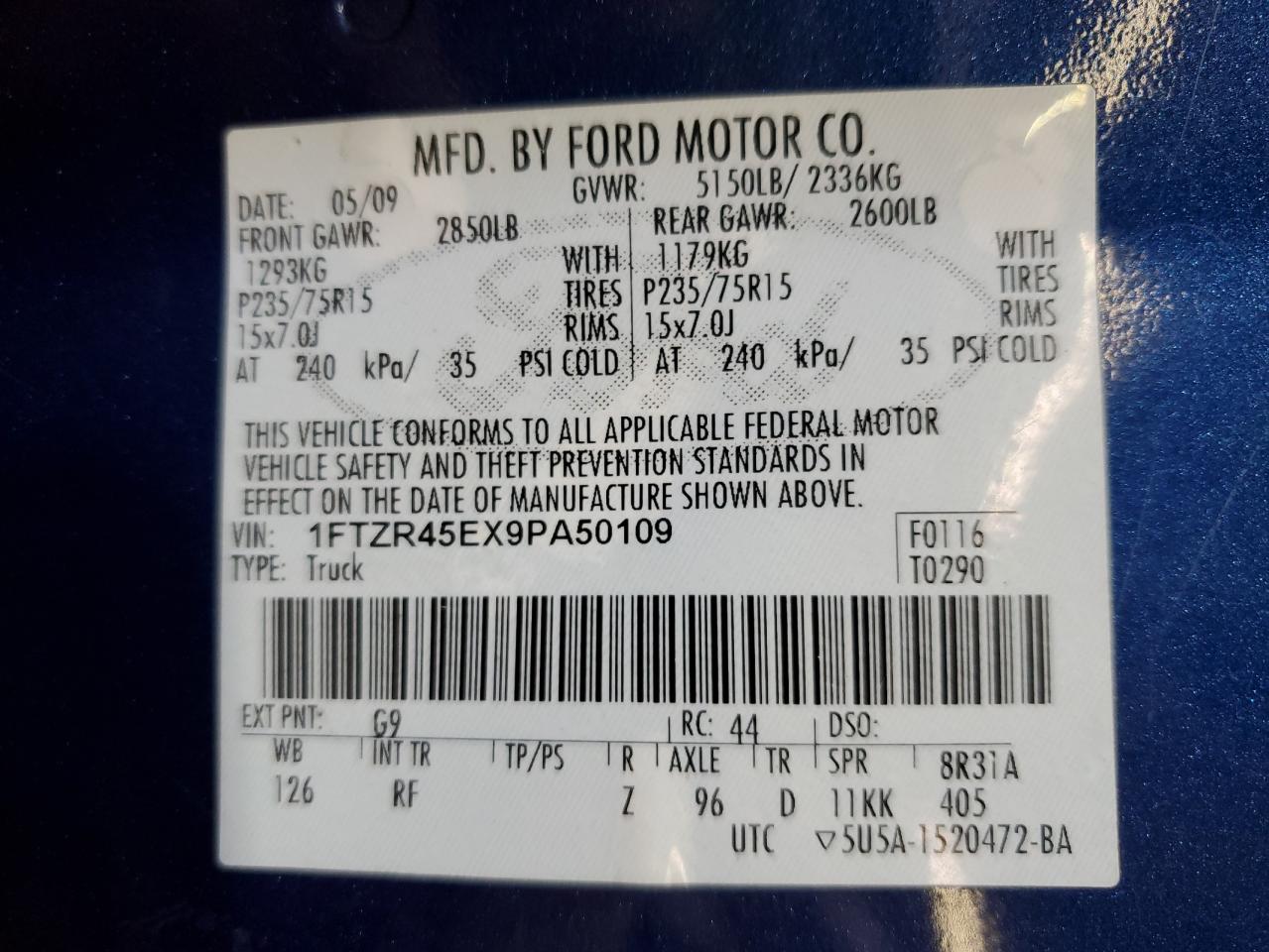 1FTZR45EX9PA50109 2009 Ford Ranger Super Cab