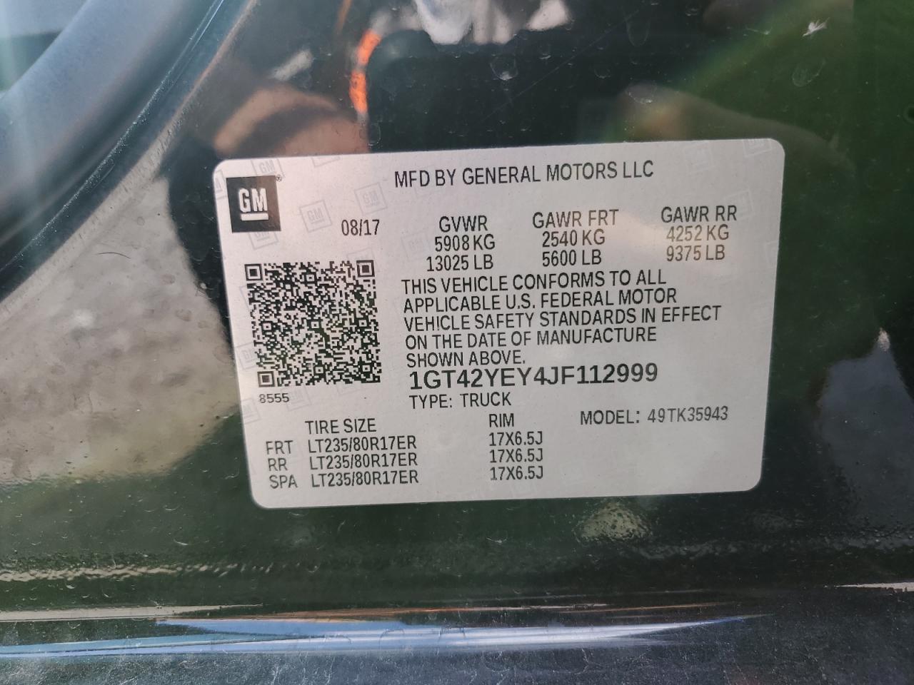 1GT42YEY4JF112999 2018 GMC Sierra K3500 Denali