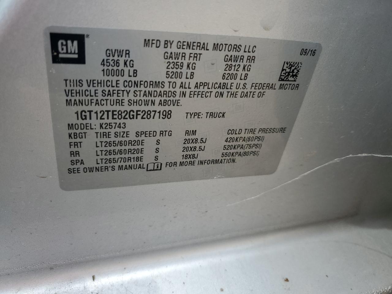 1GT12TE82GF287198 2016 GMC Sierra K2500 Slt