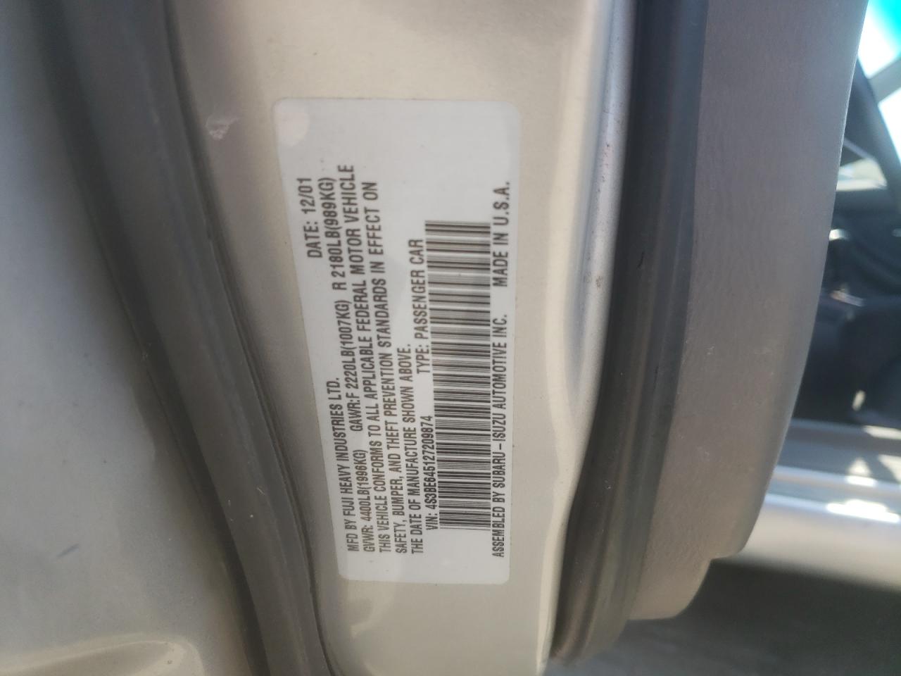 4S3BE645127209874 2002 Subaru Legacy Gt