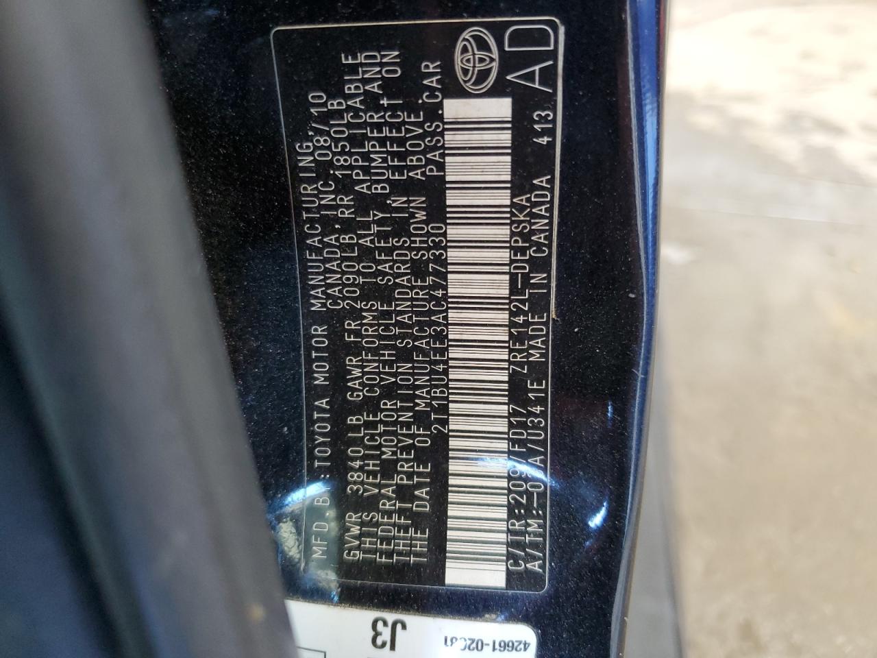 2T1BU4EE3AC477330 2010 Toyota Corolla Base