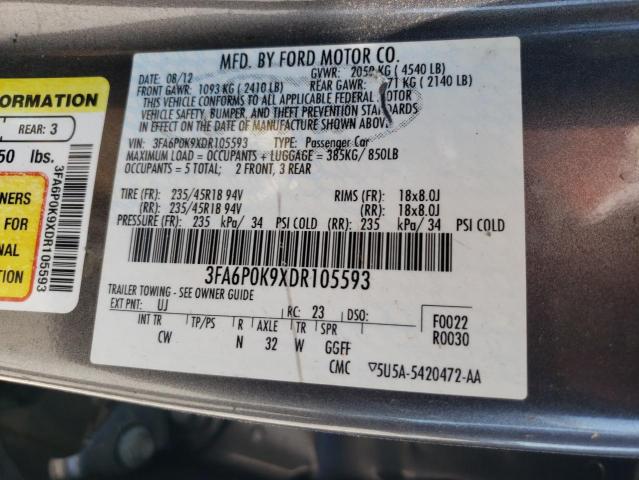 2013 Ford Fusion Titanium VIN: 3FA6P0K9XDR105593 Lot: 58757874