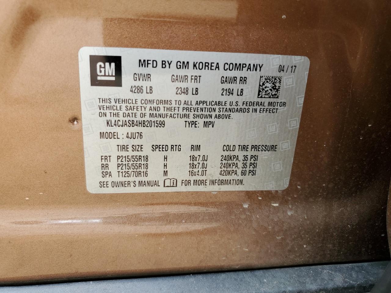 KL4CJASB4HB201599 2017 Buick Encore Preferred