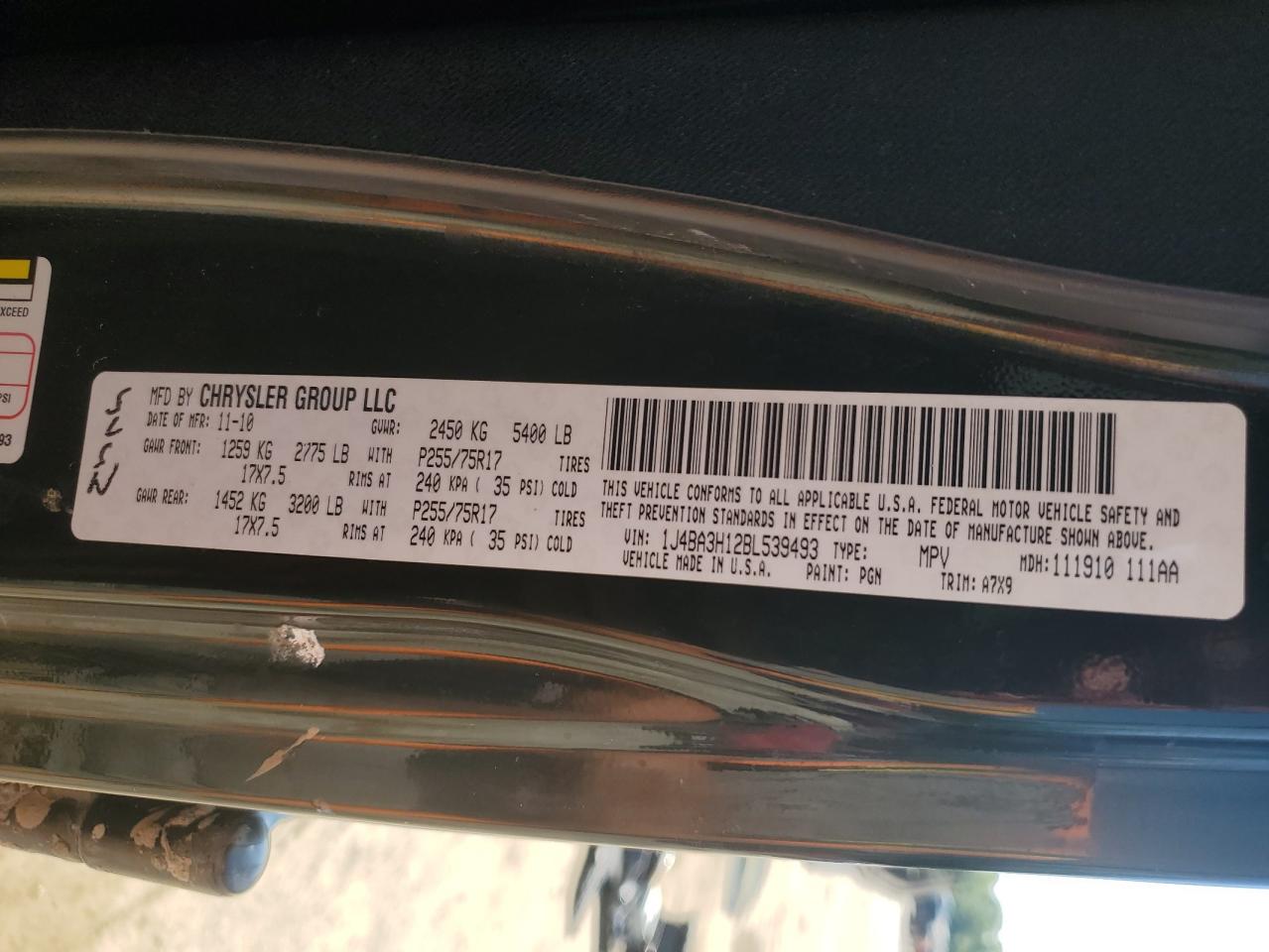 1J4BA3H12BL539493 2011 Jeep Wrangler Unlimited Sport