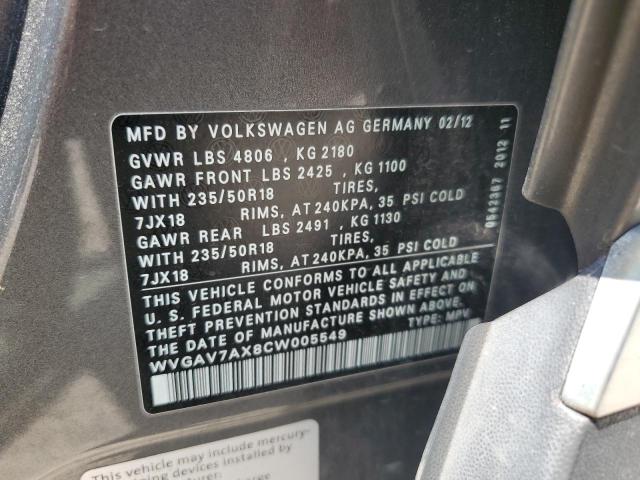 2012 Volkswagen Tiguan S VIN: WVGAV7AX8CW005549 Lot: 58424154