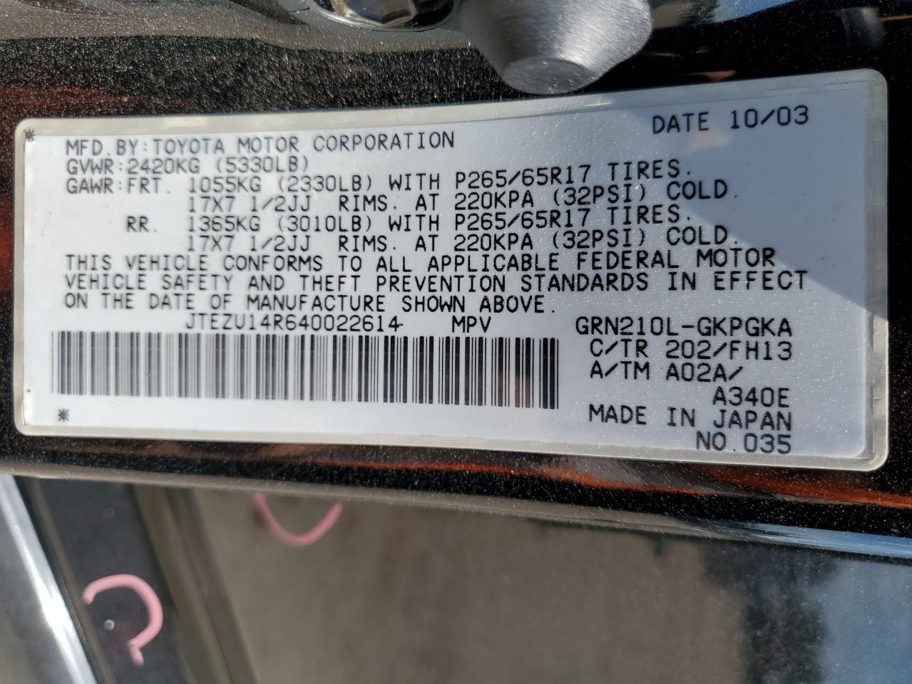 JTEZU14R640022614 2004 Toyota 4Runner Sr5