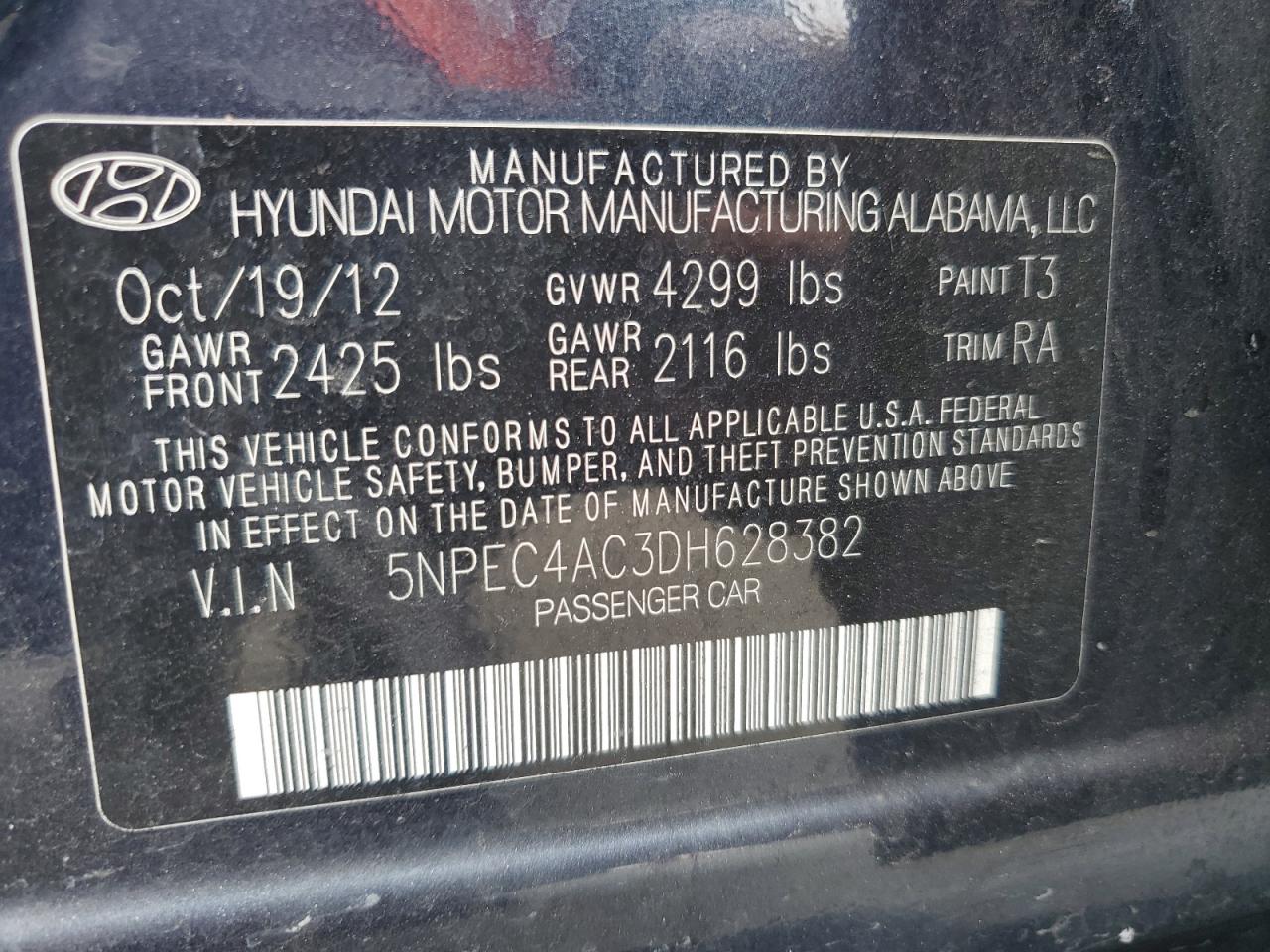 5NPEC4AC3DH628382 2013 Hyundai Sonata Se