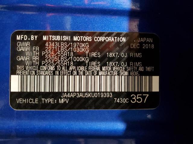 2019 Mitsubishi Outlander Sport Es VIN: JA4AP3AU5KU019393 Lot: 59676914