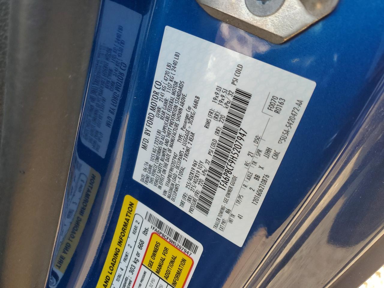 1FA6P8CF9H5207947 2017 Ford Mustang Gt