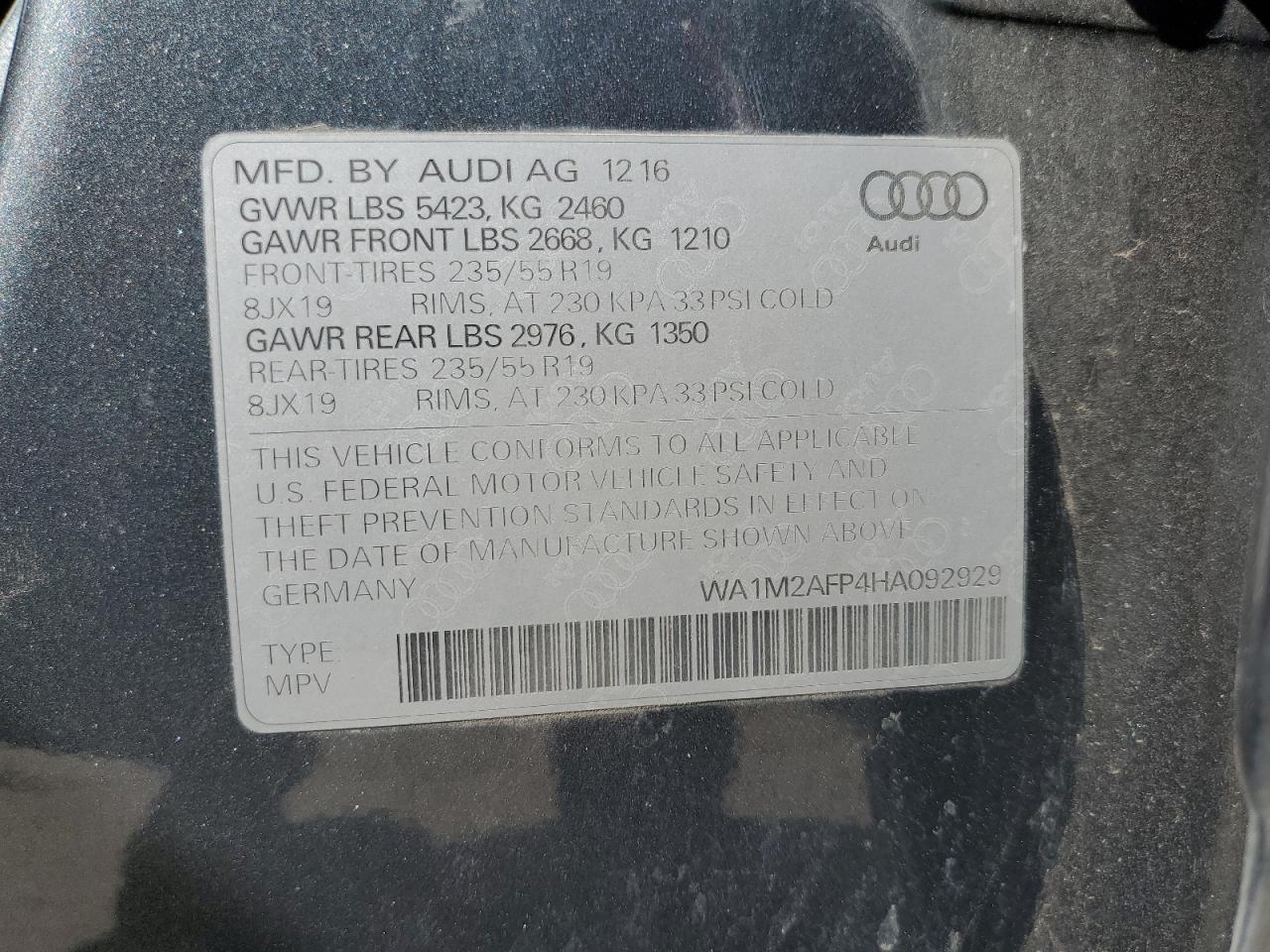 WA1M2AFP4HA092929 2017 Audi Q5 Premium Plus