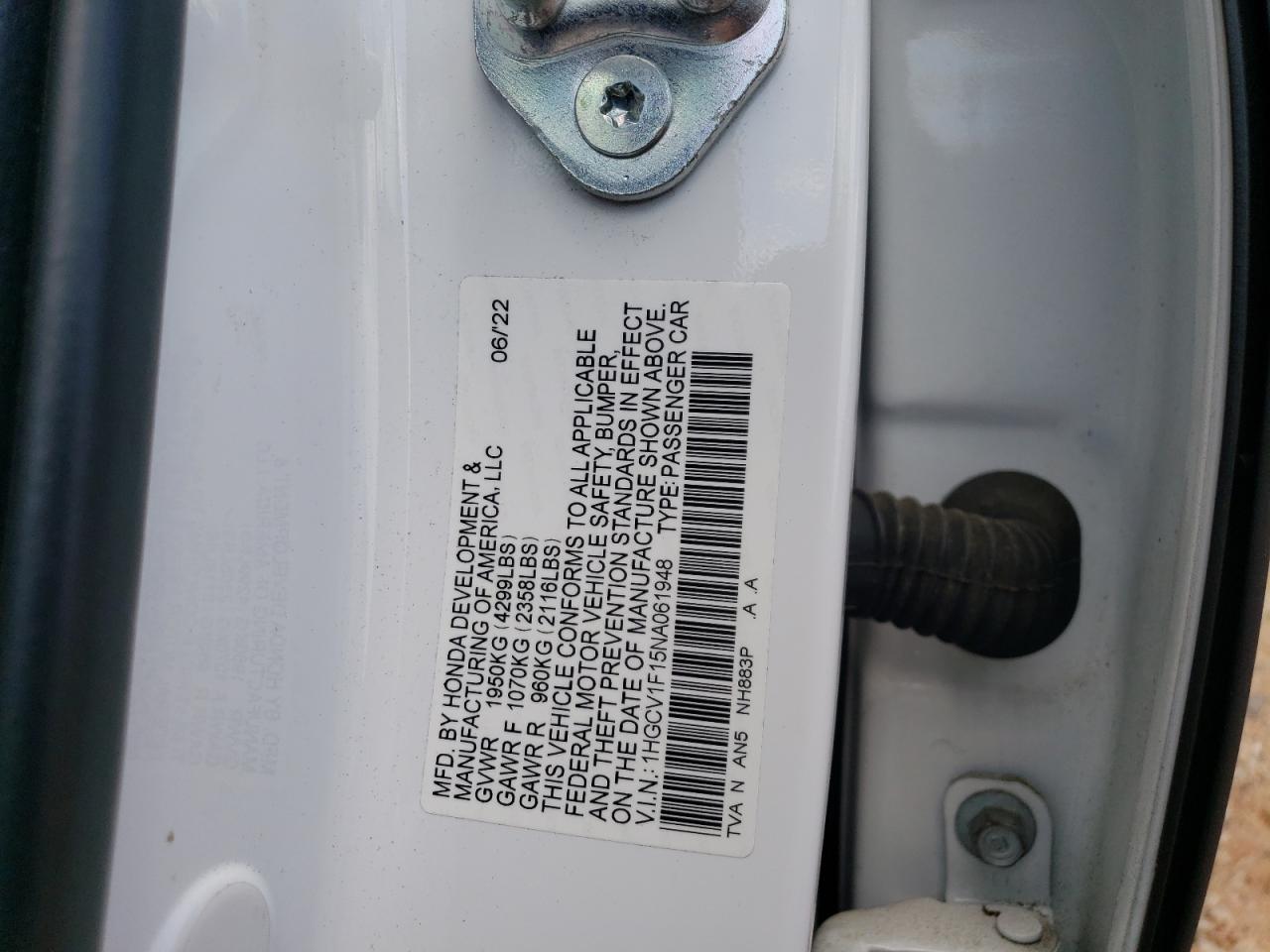 1HGCV1F15NA061948 2022 Honda Accord Lx