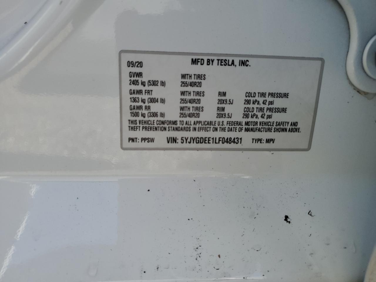 5YJYGDEE1LF048431 2020 Tesla Model Y