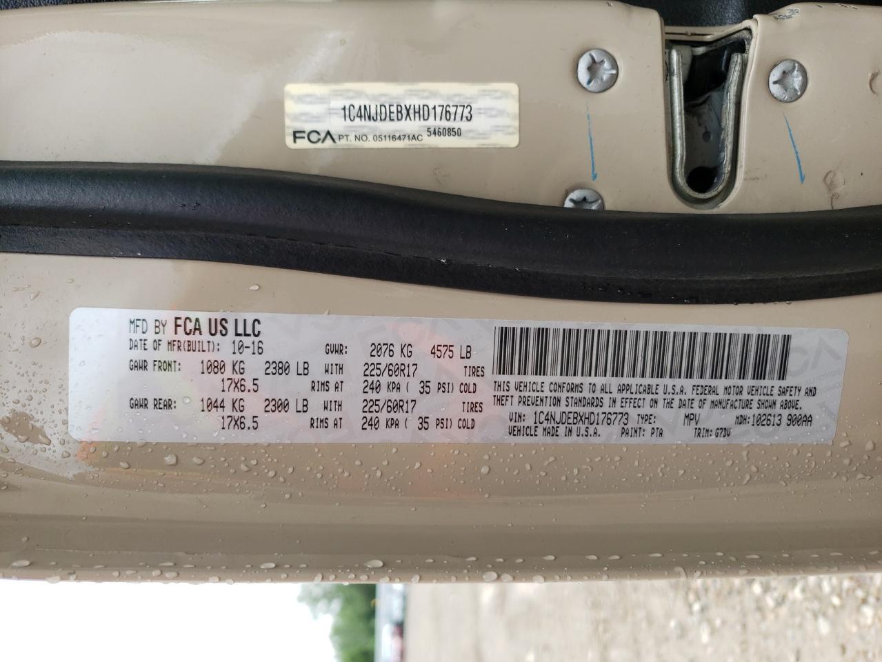 1C4NJDEBXHD176773 2017 Jeep Compass Latitude