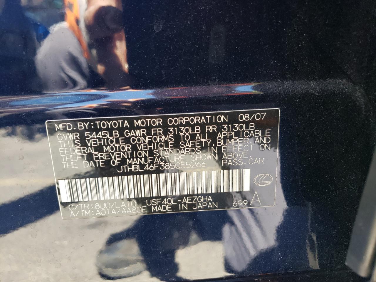 JTHBL46F385055266 2008 Lexus Ls 460