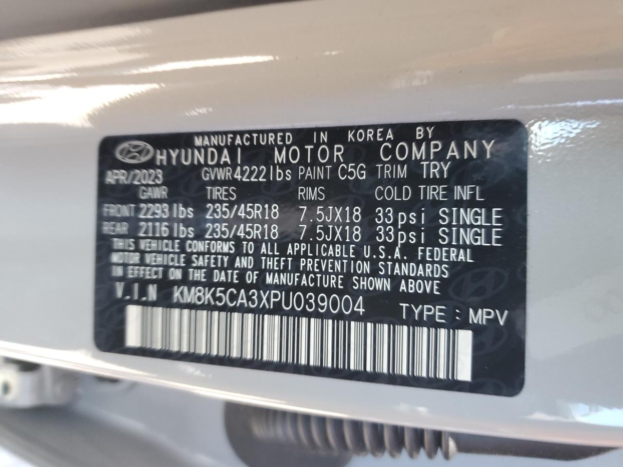 KM8K5CA3XPU039004 2023 Hyundai Kona Limited