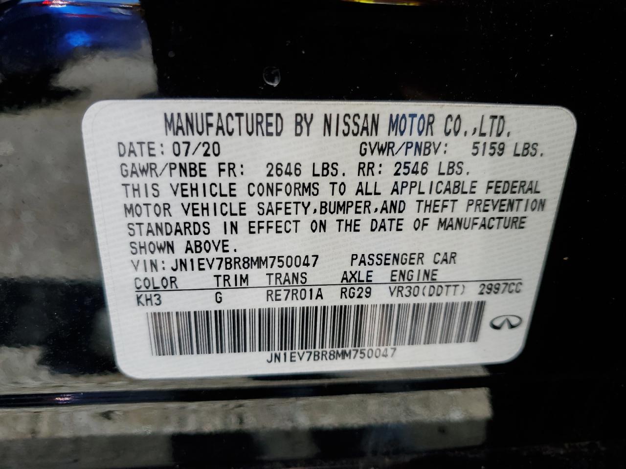 JN1EV7BR8MM750047 2021 Infiniti Q50 Luxe