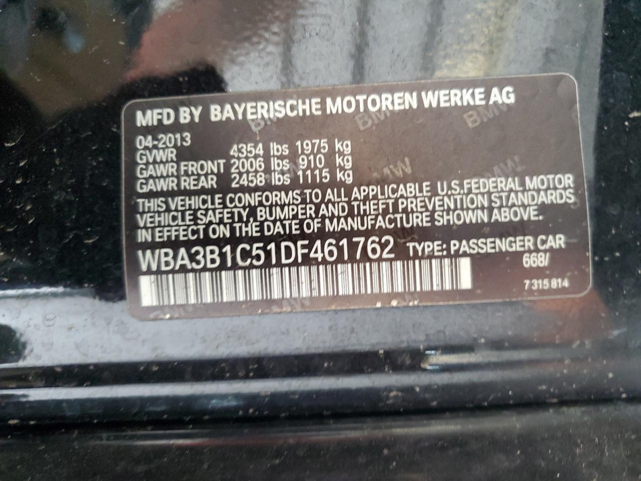 WBA3B1C51DF461762 2013 BMW 320 I