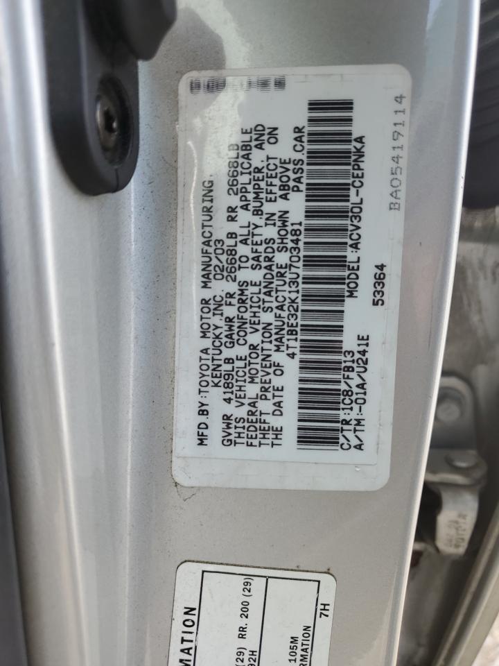 4T1BE32K13U703481 2003 Toyota Camry Le