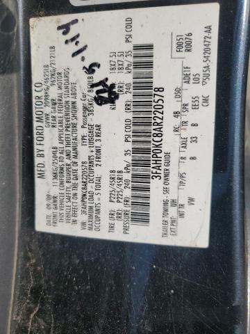 2010 Ford Fusion Sport VIN: 3FAHP0KC8AR220578 Lot: 59884254