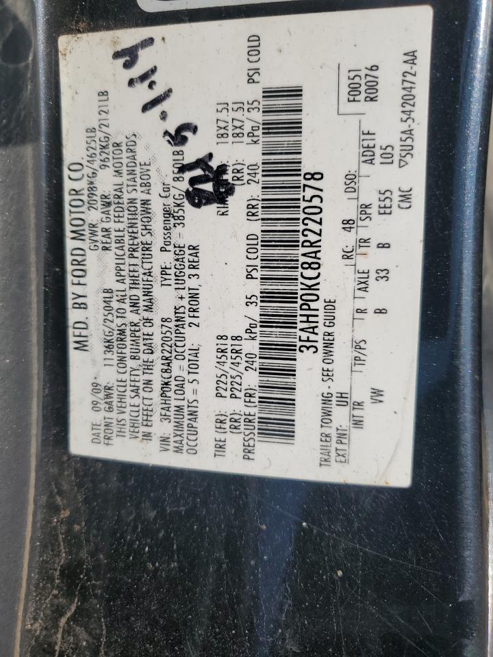 3FAHP0KC8AR220578 2010 Ford Fusion Sport