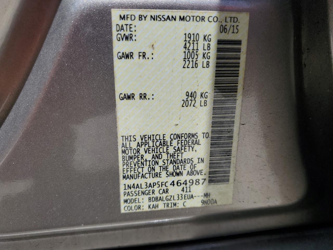 1N4AL3AP5FC464987 2015 Nissan Altima 2.5