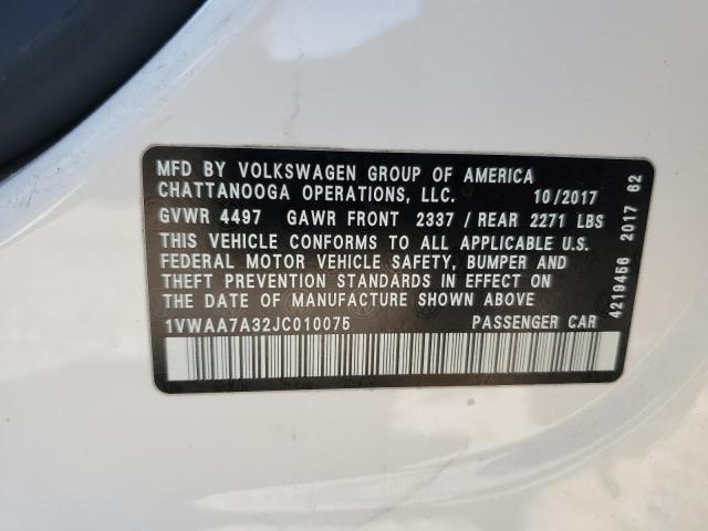 2018 Volkswagen Passat S VIN: 1VWAA7A32JC010075 Lot: 59337194