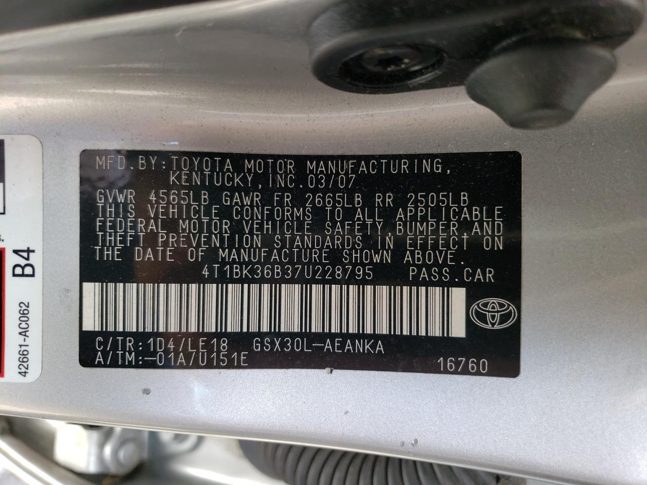 4T1BK36B37U228795 2007 Toyota Avalon Xl