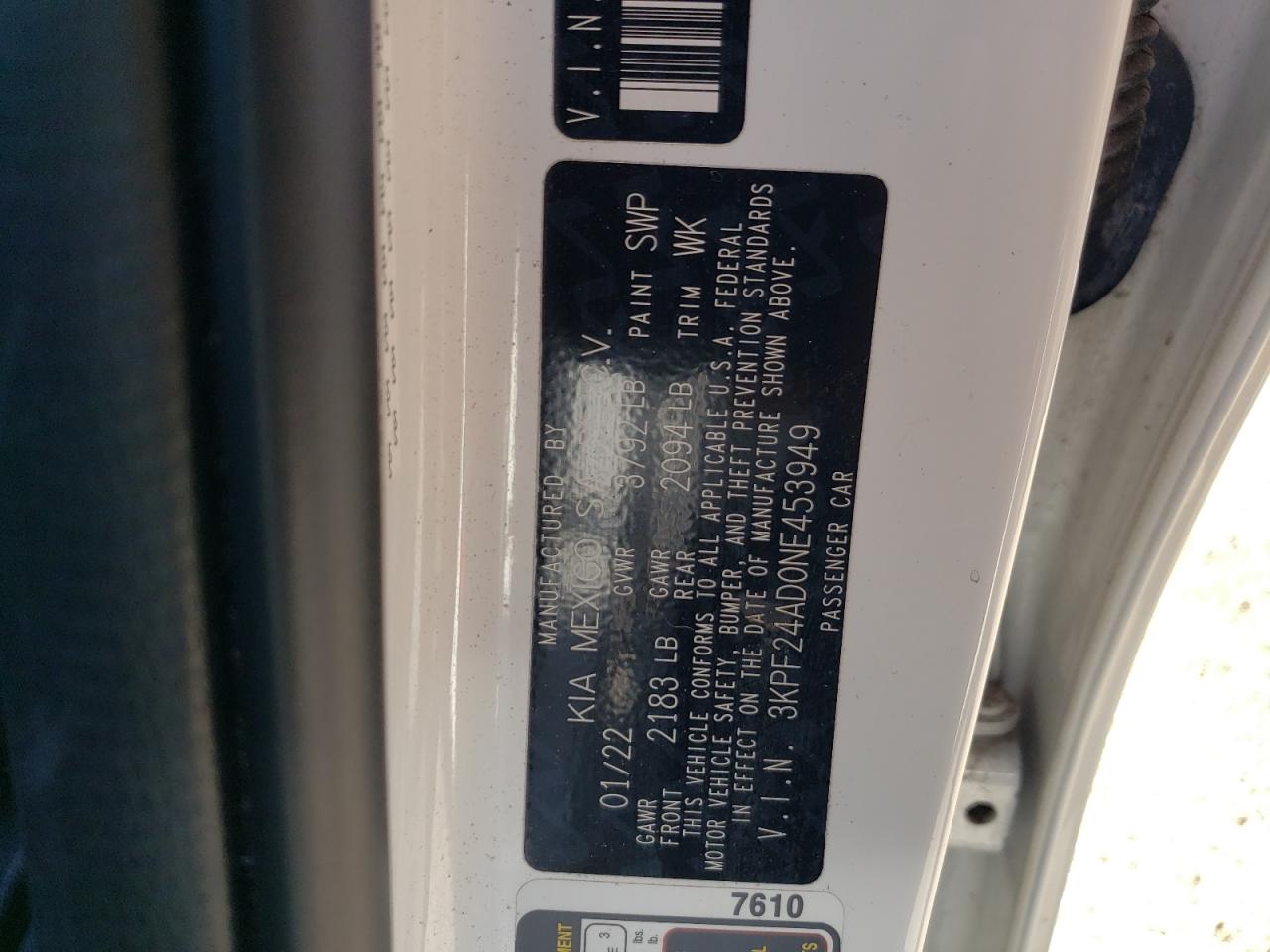 3KPF24AD0NE453949 2022 Kia Forte Fe