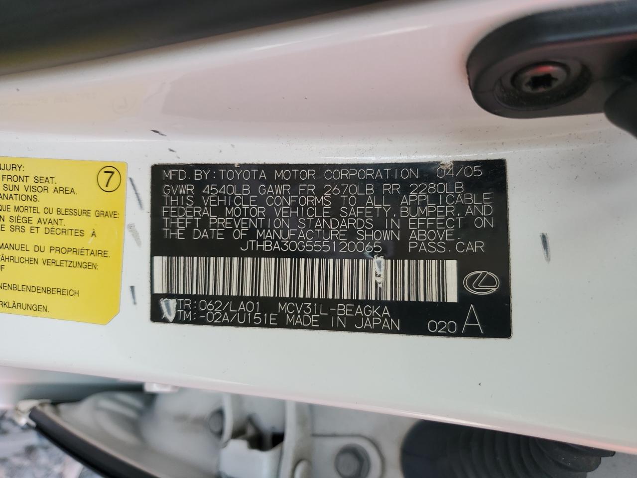 JTHBA30G555120065 2005 Lexus Es 330