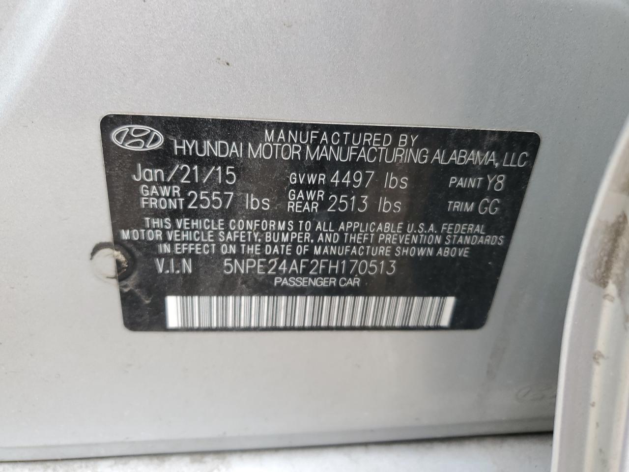 5NPE24AF2FH170513 2015 Hyundai Sonata Se