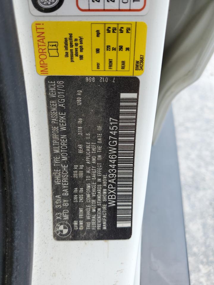 WBXPA93446WG74517 2006 BMW X3 3.0I