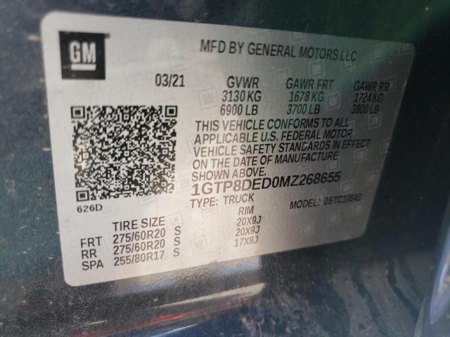 2021 GMC Sierra C1500 Slt VIN: 1GTP8DED0MZ268655 Lot: 58522784