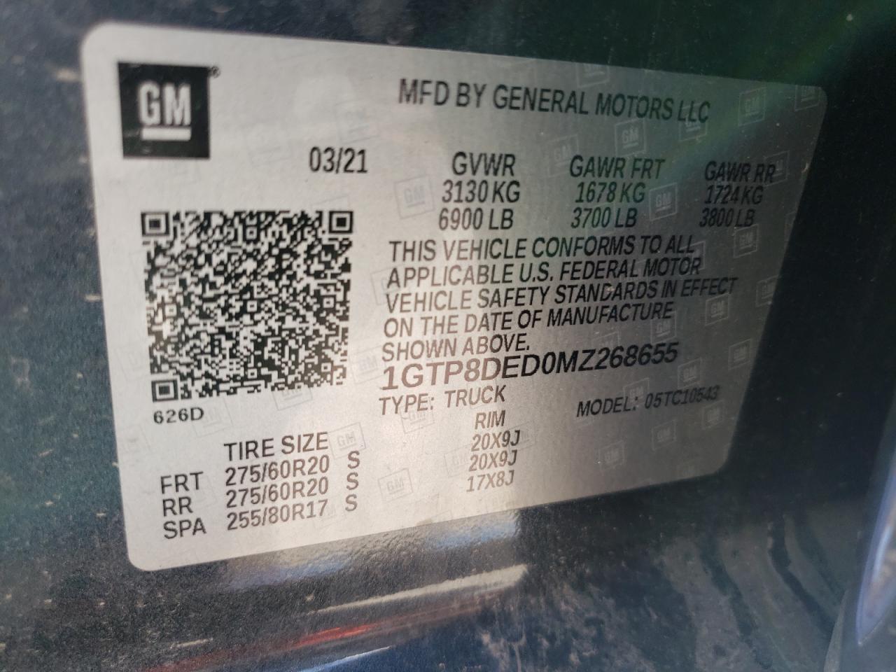 1GTP8DED0MZ268655 2021 GMC Sierra C1500 Slt