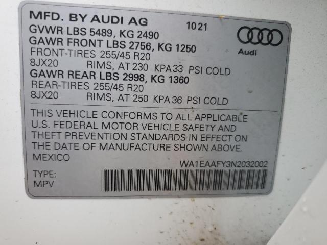 2022 Audi Q5 Premium Plus 45 VIN: WA1EAAFY3N2032002 Lot: 59789114