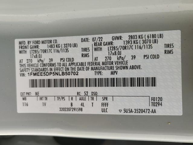 2022 Ford Bronco Base VIN: 1FMEE5DP5NLB50702 Lot: 57966644