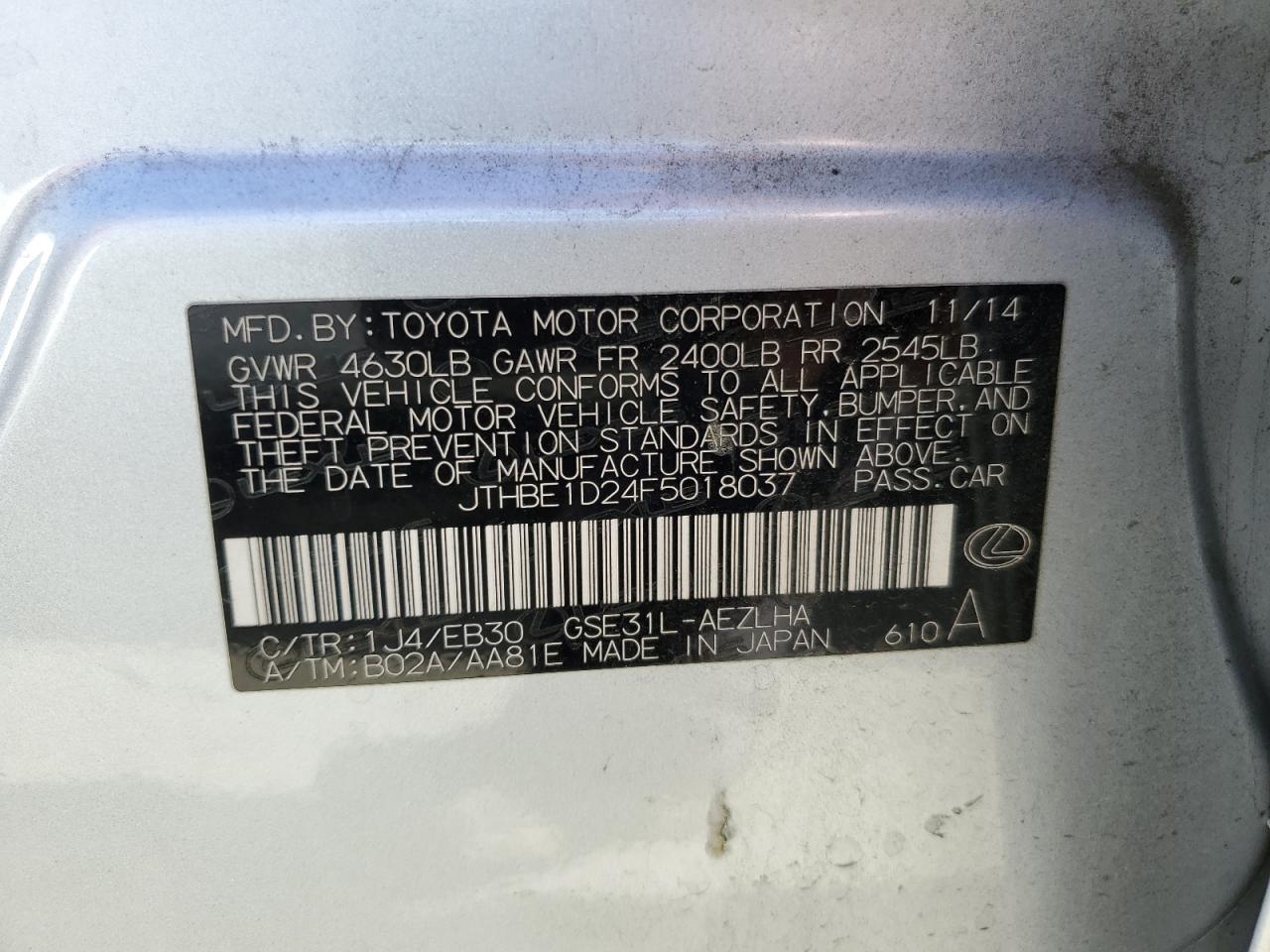 JTHBE1D24F5018037 2015 Lexus Is 350