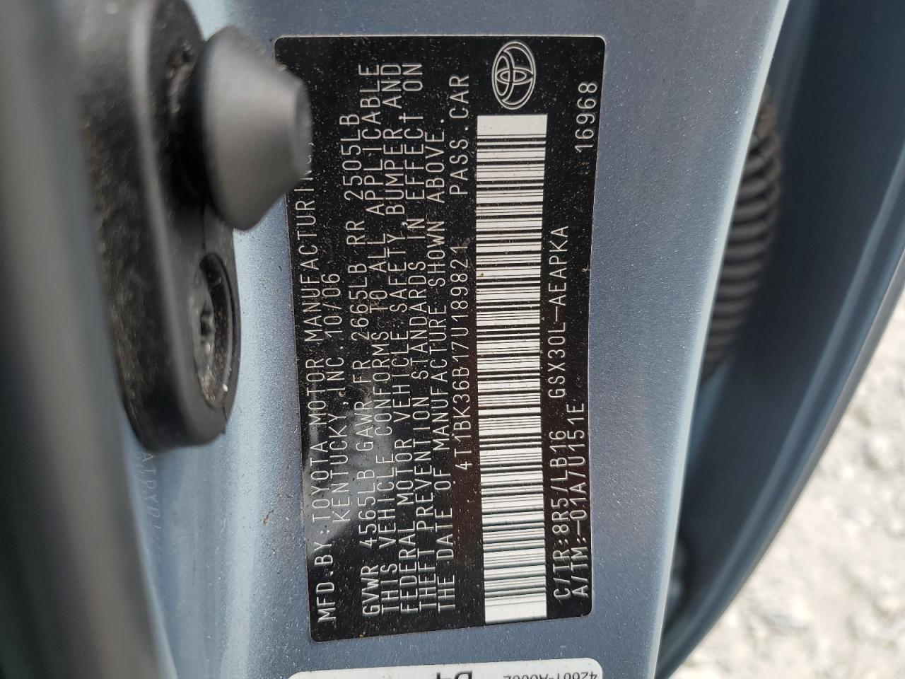 4T1BK36B17U189821 2007 Toyota Avalon Xl