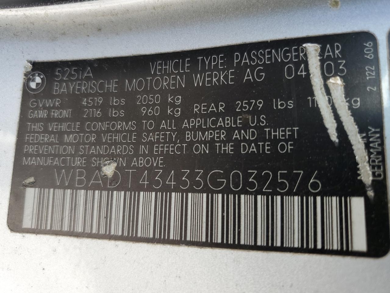 WBADT43433G032576 2003 BMW 525 I Automatic