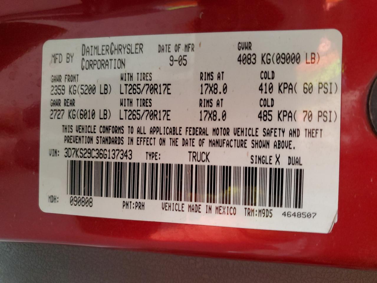 3D7KS29C36G137343 2006 Dodge Ram 2500