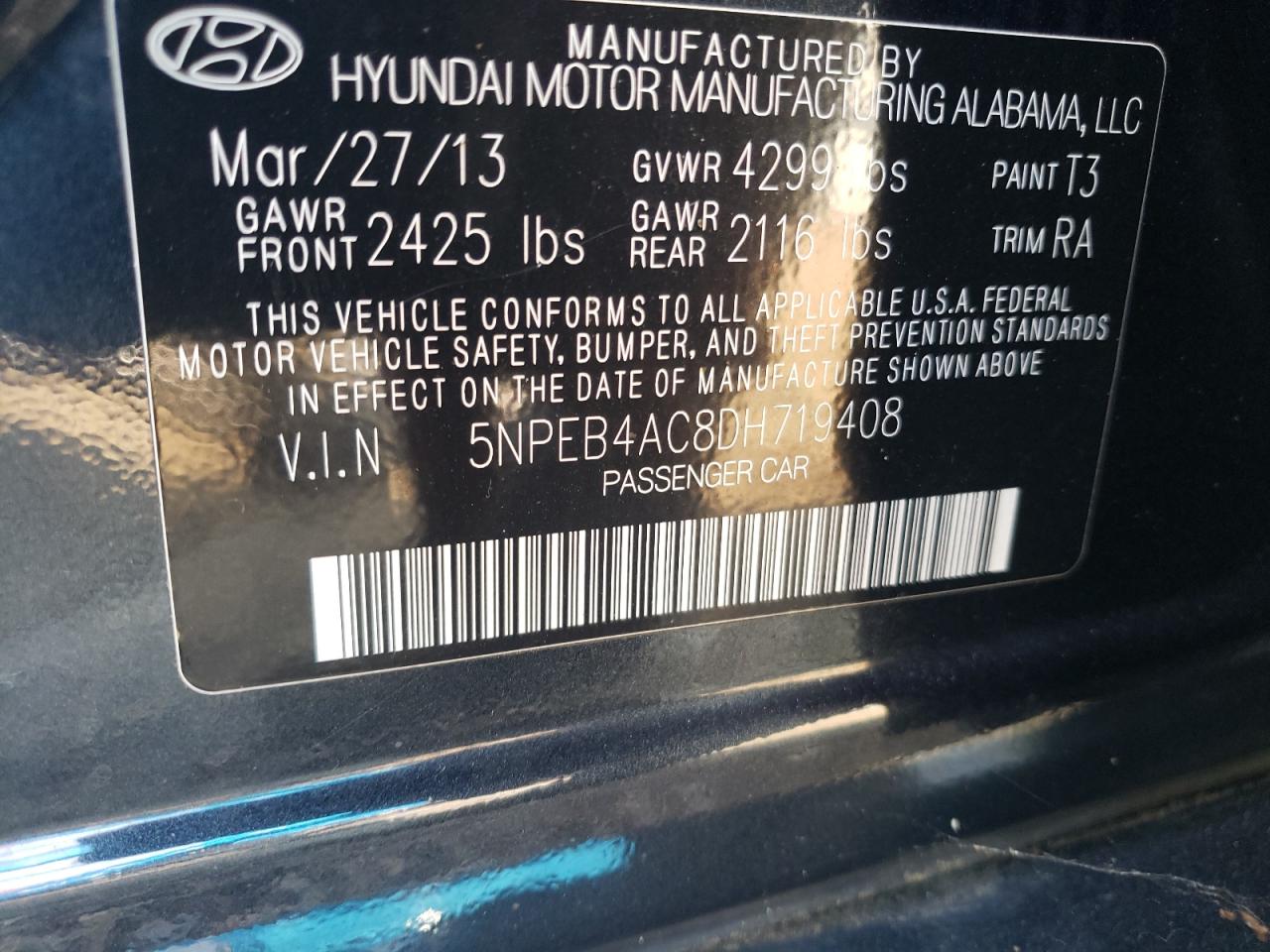 2013 Hyundai Sonata Gls vin: 5NPEB4AC8DH719408