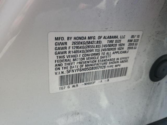 2016 Honda Pilot Elite VIN: 5FNYF6H05GB002928 Lot: 57299754