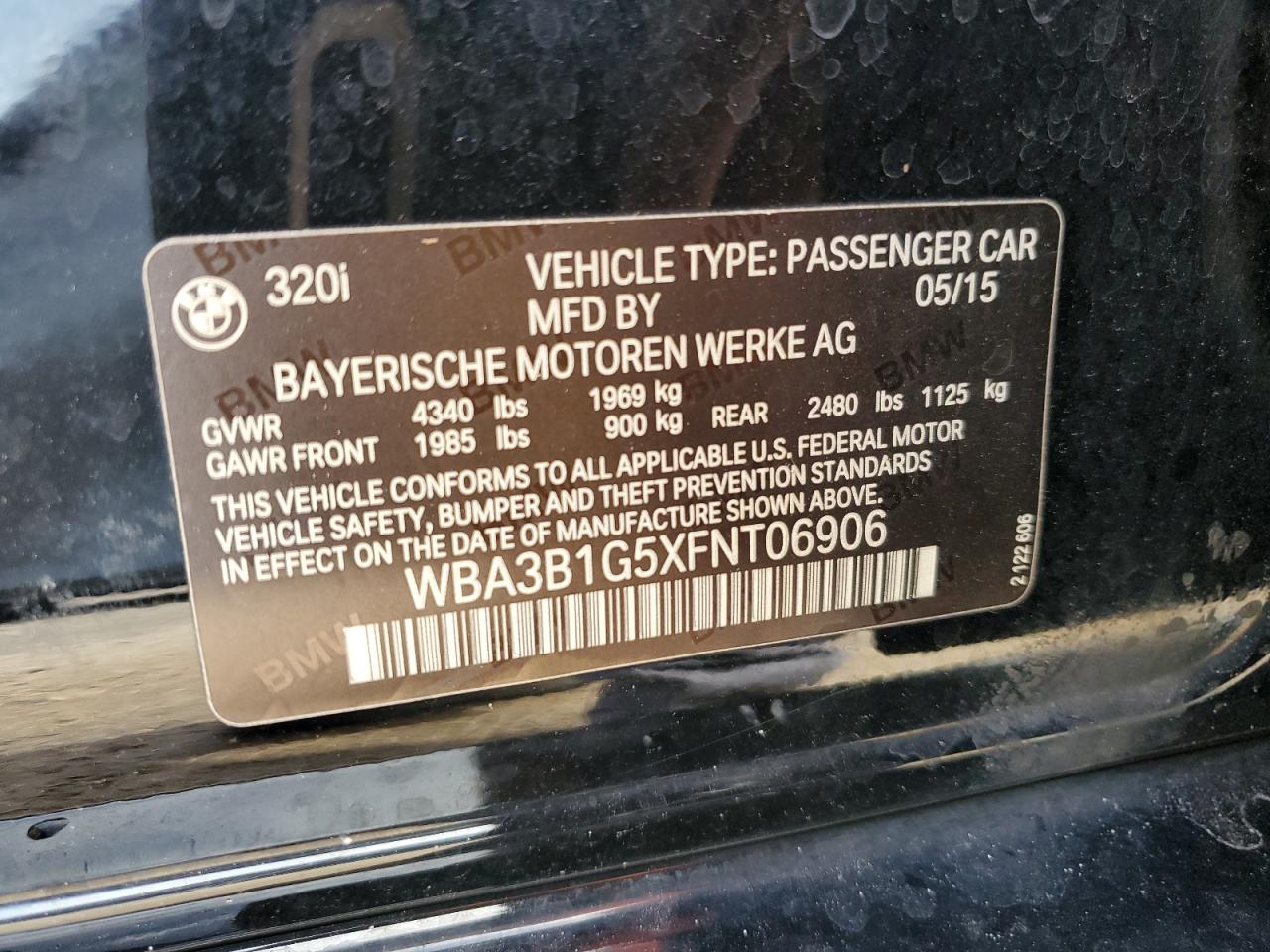 WBA3B1G5XFNT06906 2015 BMW 320 I