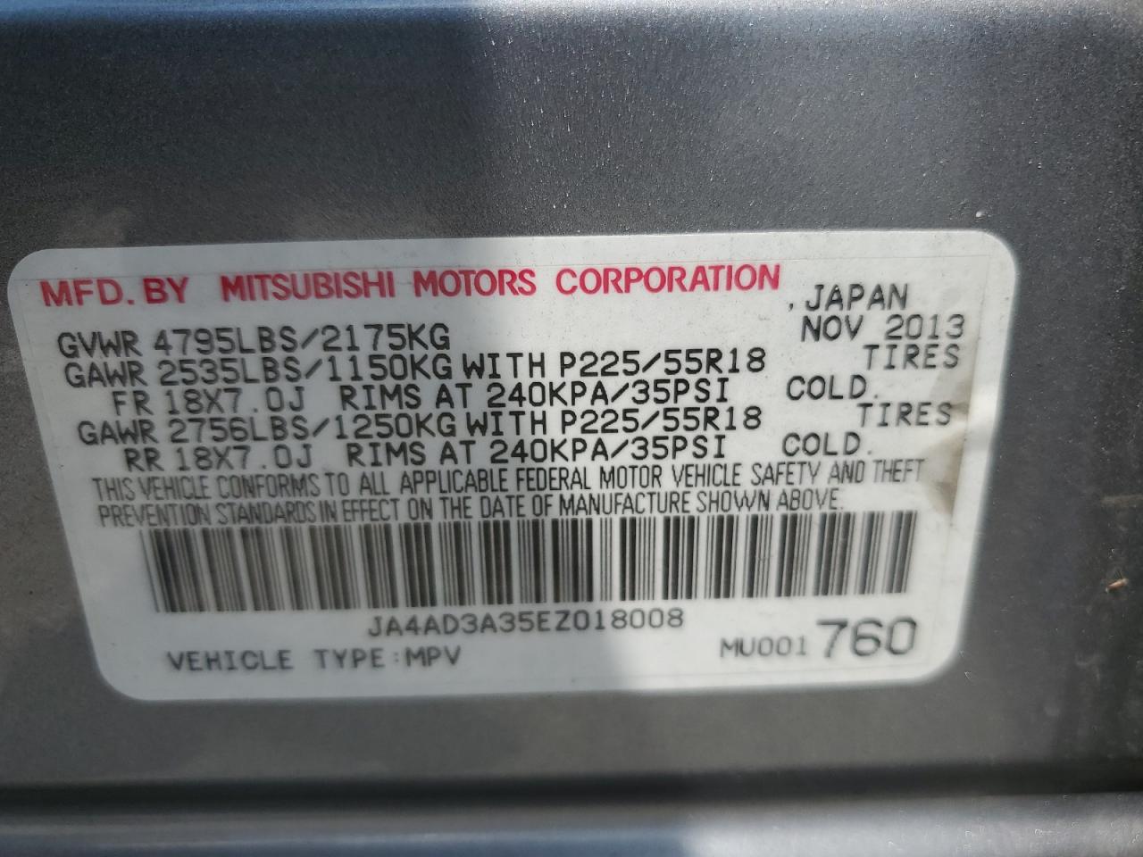 JA4AD3A35EZ018008 2014 Mitsubishi Outlander Se