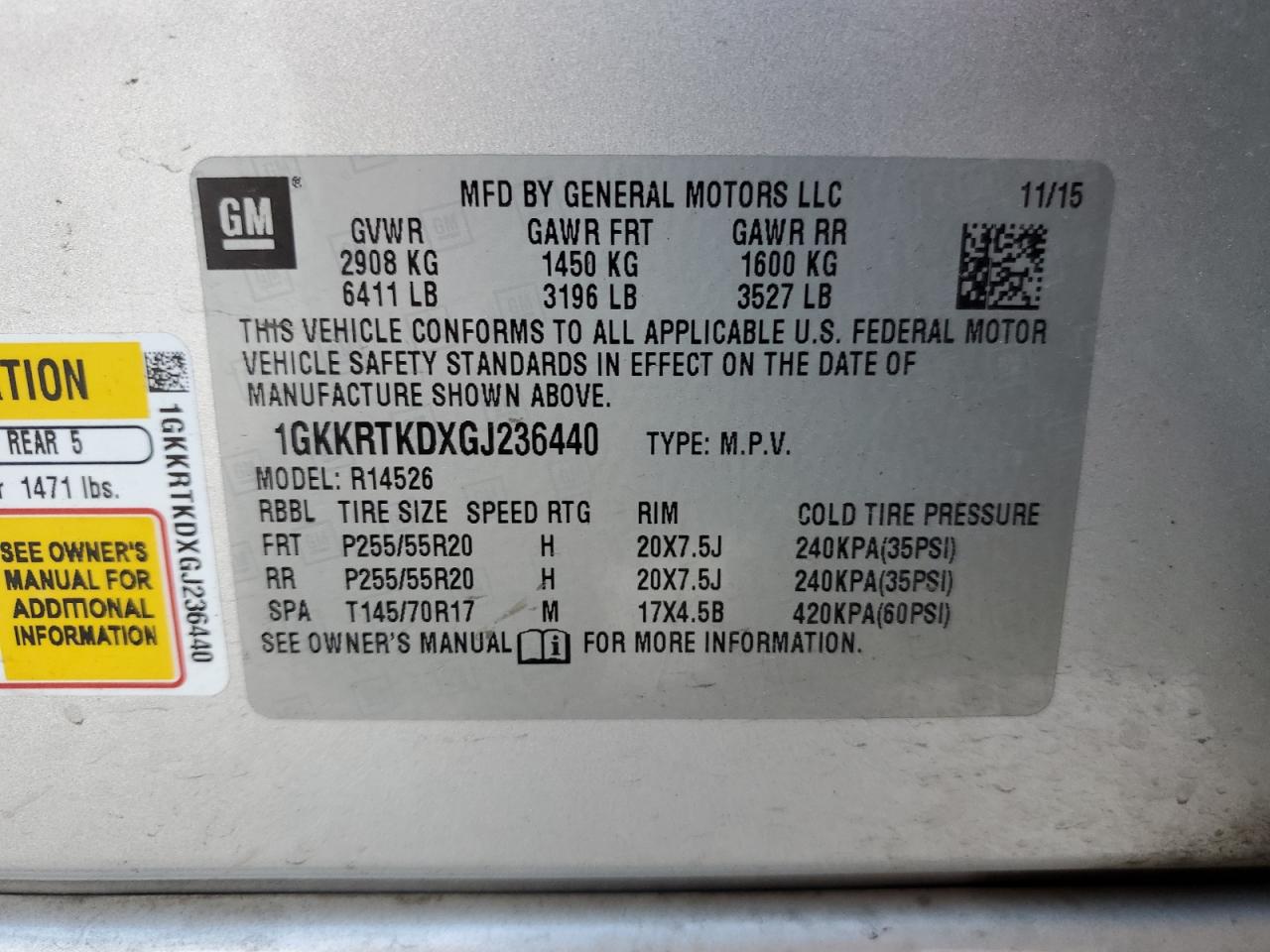 1GKKRPXDXGJ236440 2016 GMC Acadia Denali