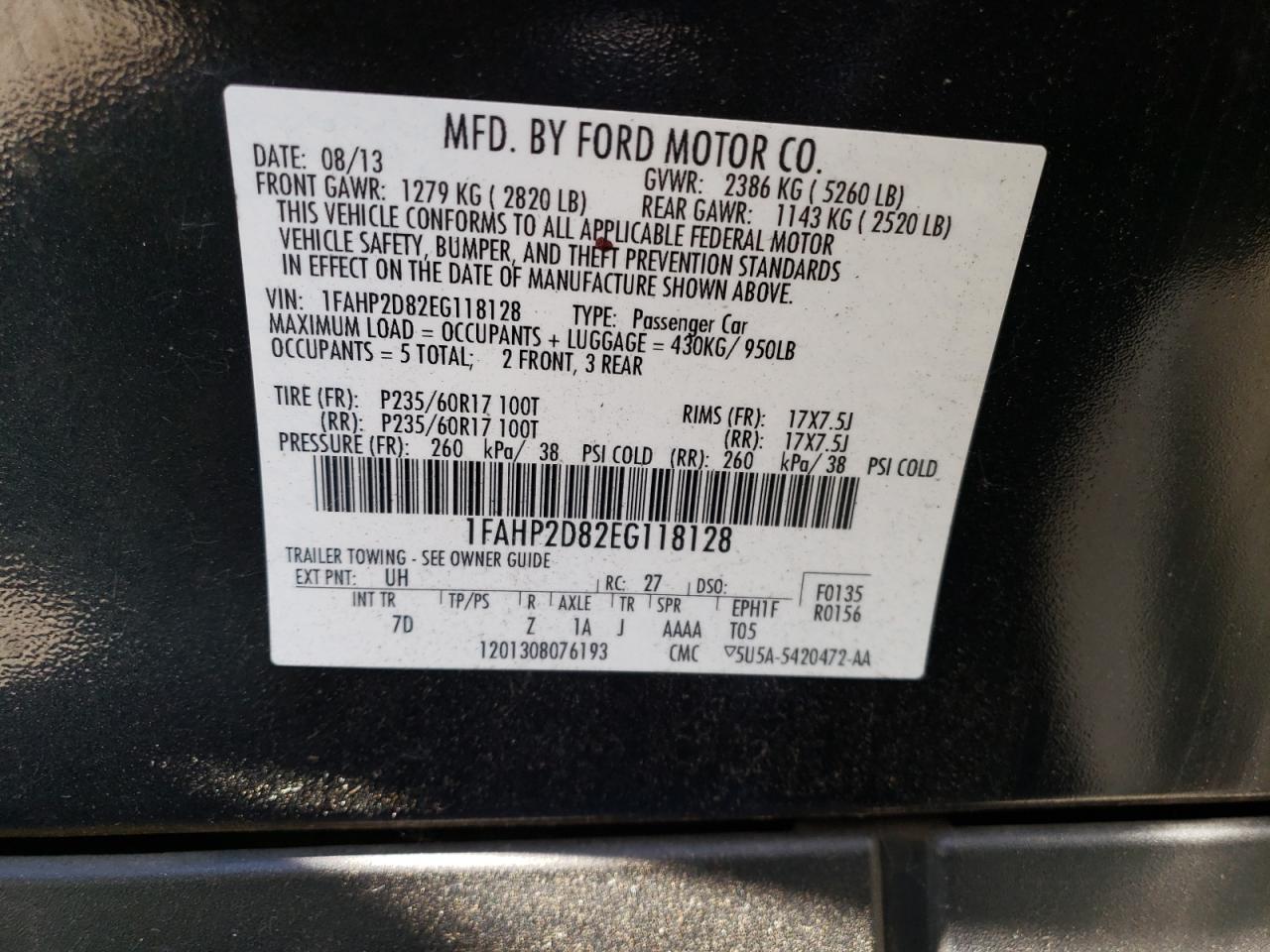 1FAHP2D82EG118128 2014 Ford Taurus Se