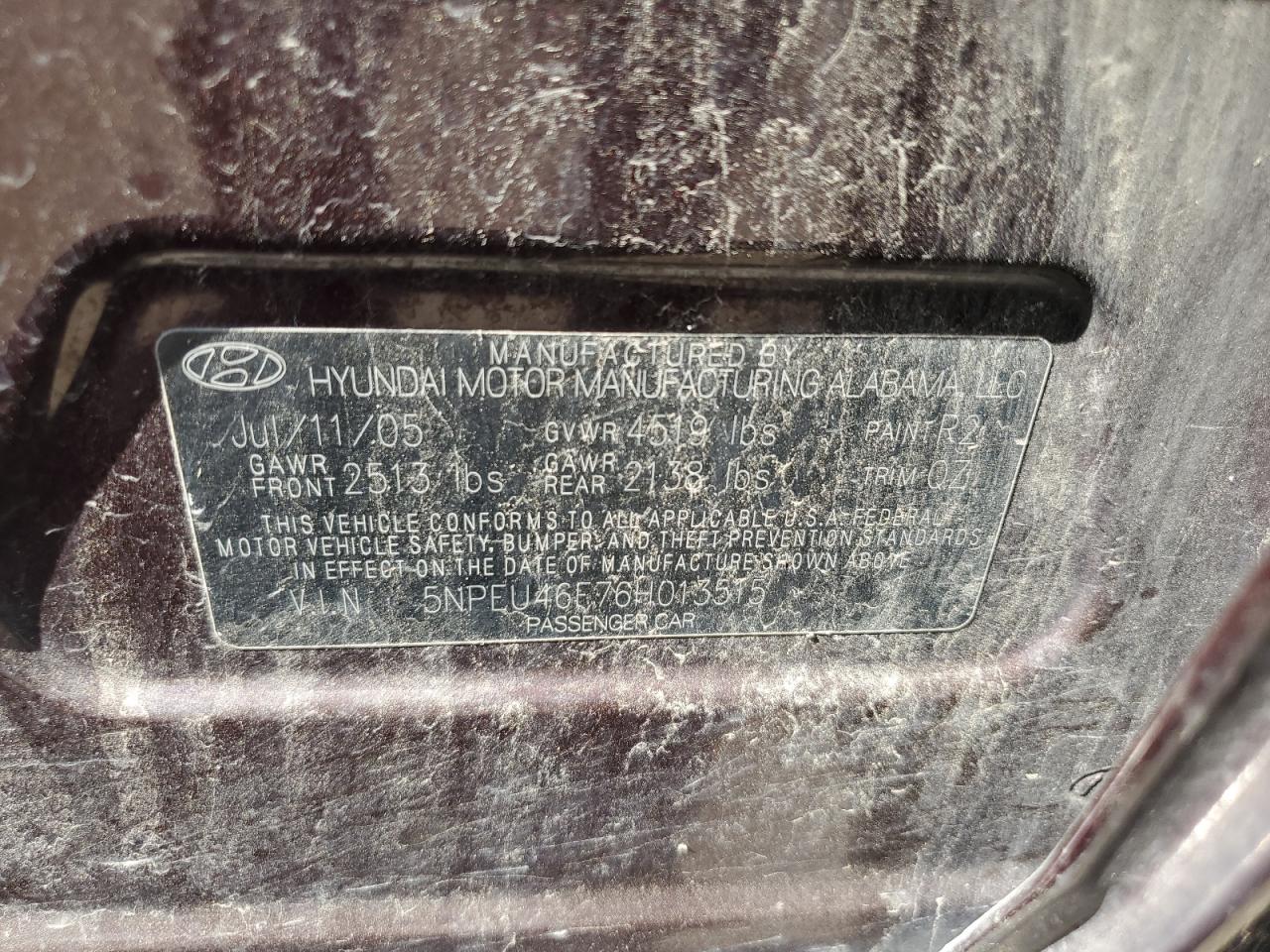 5NPEU46F76H013515 2006 Hyundai Sonata Gls