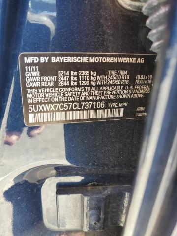 2012 BMW X3 xDrive35I VIN: 5UXWX7C57CL737106 Lot: 59065674