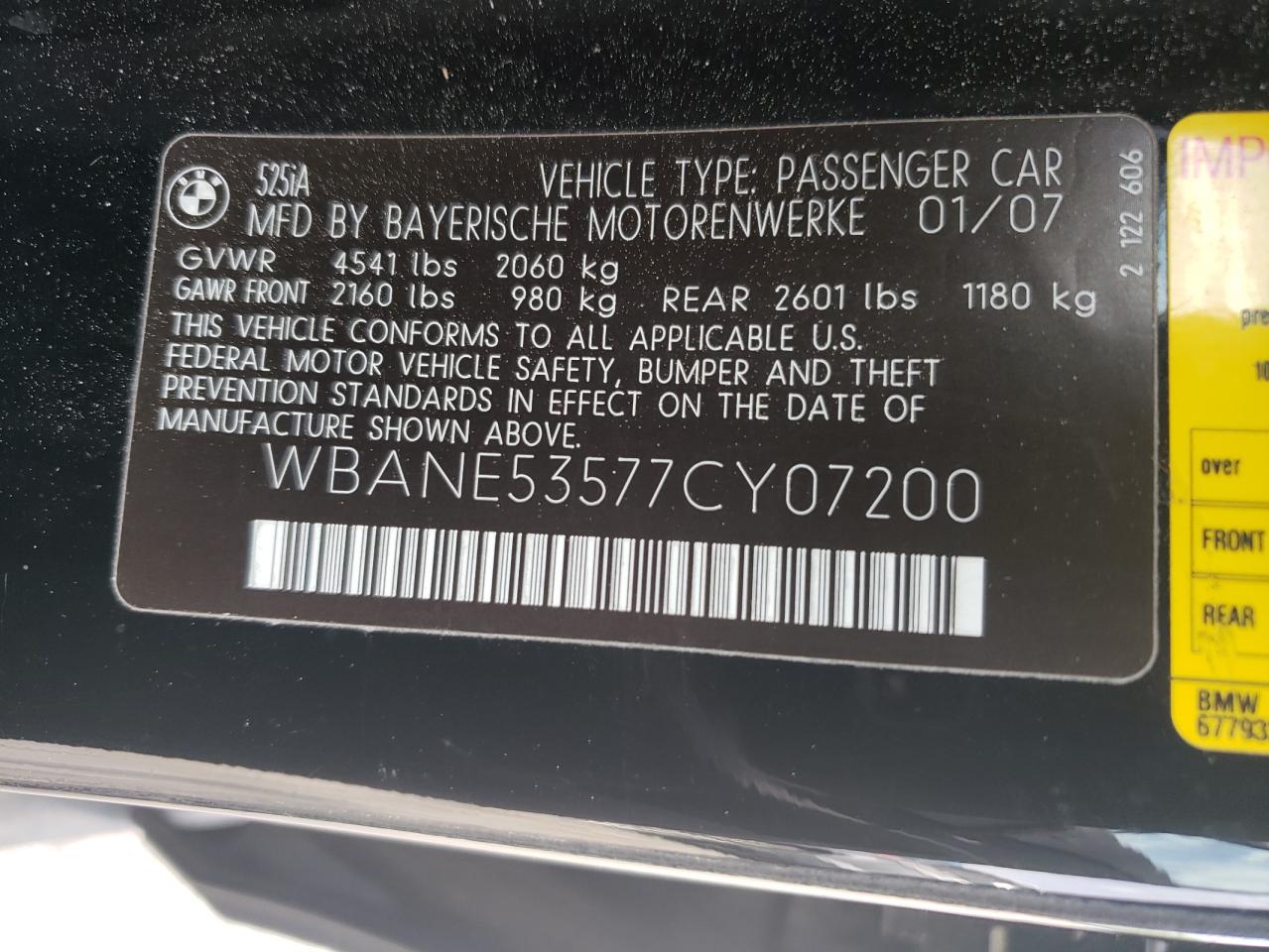 WBANE53577CY07200 2007 BMW 525 I